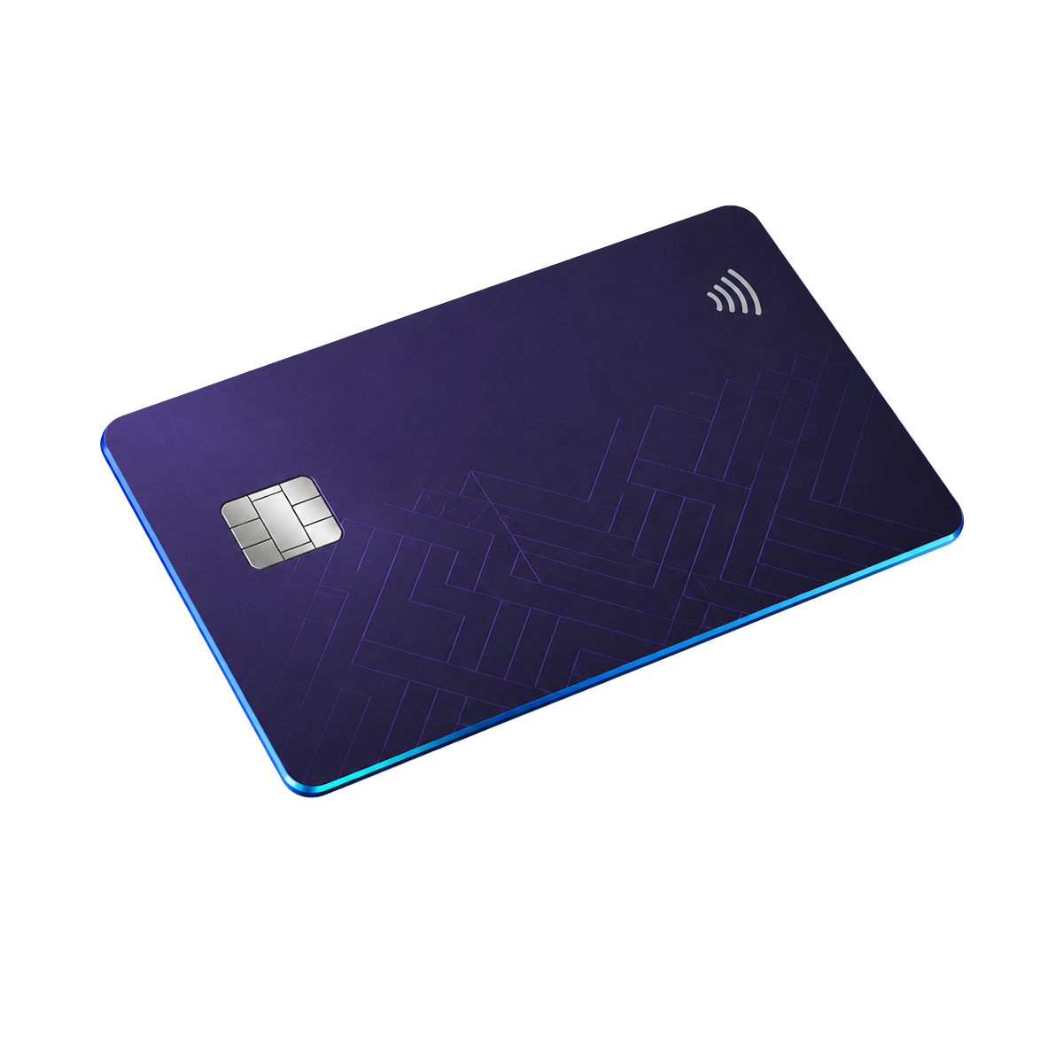 EEGEECard dark purple metal debit card with cyan edge